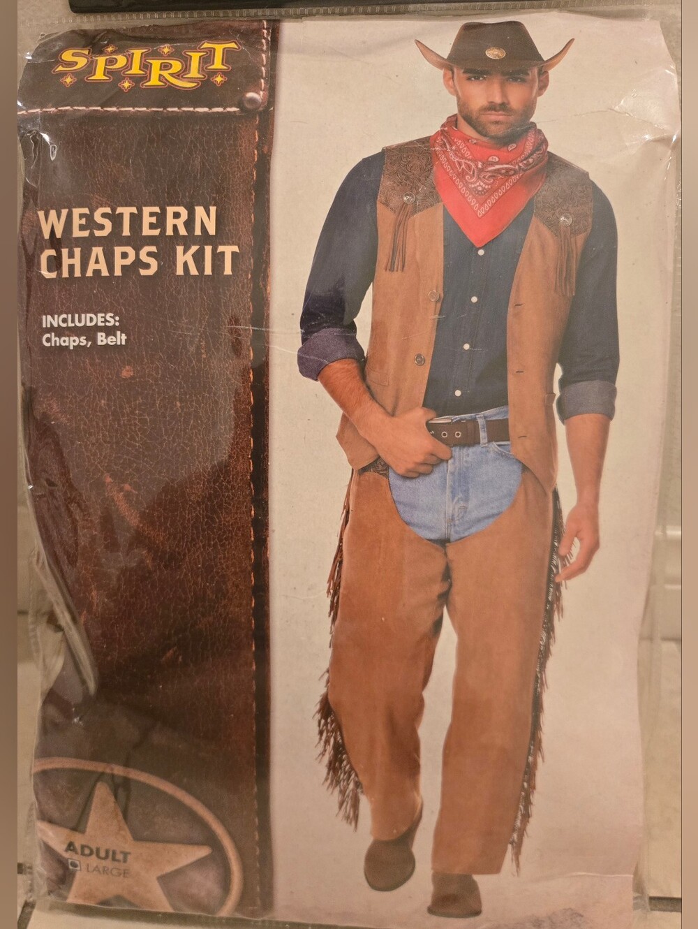 Spirit Cowboy Costume Chaps Vest Belt Men Large